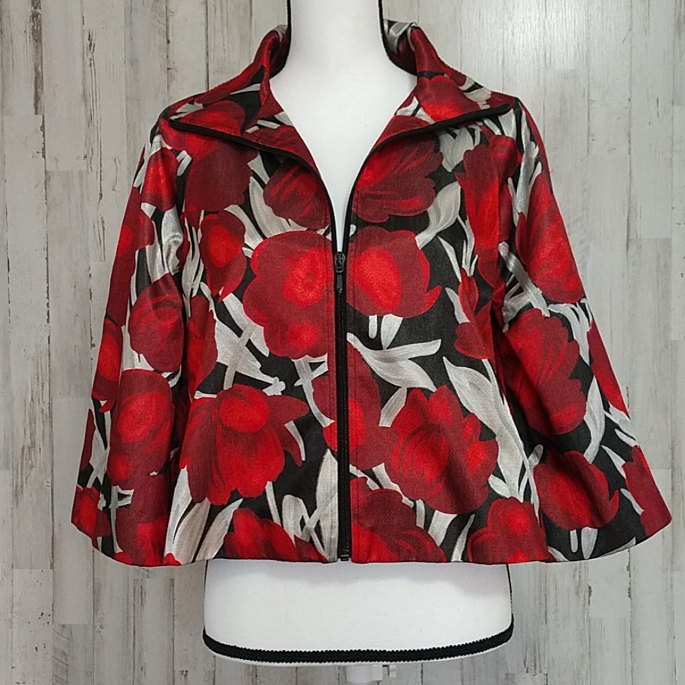 600 West Women's Red and Black Floral Jacket